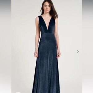 French Blue Velvet floor length bridesmaid dress from Jenny Yoo